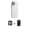 MARSİLYAN™- iPhone 15 Pro Max Kılıf Kutup Doku Koleksiyonu - Siyah 3D Antistatik Hayalet Cam Ekran Koruyucu + PVD Metal Kamera Lens - SH