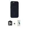MARSİLYAN™- iPhone 15 Pro Max Kılıf Kutup Serisi - Şeffaf Pasifik Cam Ekran Koruyucu + PVD Metal Kamera Lens - TU