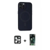 MARSİLYAN™- iPhone 15 Pro Max Kılıf Kutup Serisi - Siyah 360 Mat Full Body Arka Koruyucu + PVD Metal Kamera Lens - LT