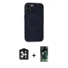 MARSİLYAN™- iPhone 15 Pro Max Kılıf Kutup Serisi - Siyah 360 Mat Full Body Arka Koruyucu + PVD Metal Kamera Lens - TU
