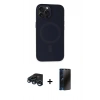 MARSİLYAN™- iPhone 15 Pro Max Kılıf Kutup Serisi - Siyah 3D Antistatik Hayalet Cam Ekran Koruyucu + Raze Metal Kamera Lens - LT