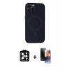 MARSİLYAN™- iPhone 15 Pro Max Kılıf Kutup Serisi - Siyah 3D Antistatik Mat Seramik Nano Ekran Koruyucu + PVD Metal Kamera Lens - TU