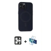 MARSİLYAN™- iPhone 15 Pro Max Kılıf Kutup Serisi - Siyah 3D Antistatik Seramik Nano Ekran Koruyucu + Gümüş PVD Metal Kamera Lens