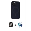 MARSİLYAN™- iPhone 15 Pro Max Kılıf Kutup Serisi - Siyah 3D Antistatik Seramik Nano Ekran Koruyucu + PVD Metal Kamera Lens - TU
