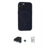 MARSİLYAN™- iPhone 15 Pro Max Kılıf Kutup Serisi - Siyah Bilvis 0.18mm Plus Cam Ekran Koruyucu + Lacivert Raze Metal Kamera Lens