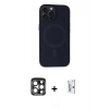 MARSİLYAN™- iPhone 15 Pro Max Kılıf Kutup Serisi - Siyah Bilvis 0.18mm Plus Cam Ekran Koruyucu + PVD Metal Kamera Lens - LT