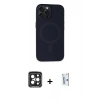 MARSİLYAN™- iPhone 15 Pro Max Kılıf Kutup Serisi - Siyah Bilvis 0.18mm Plus Cam Ekran Koruyucu + Siyah PVD Metal Kamera Lens