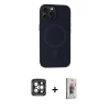 MARSİLYAN™- iPhone 15 Pro Max Kılıf Kutup Serisi - Siyah Bilvis 3D Cam Ekran Koruyucu + PVD Metal Kamera Lens - GI
