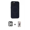 MARSİLYAN™- iPhone 15 Pro Max Kılıf Kutup Serisi - Siyah Bilvis 3D Cam Ekran Koruyucu + PVD Metal Kamera Lens - GS