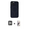 MARSİLYAN™- iPhone 15 Pro Max Kılıf Kutup Serisi - Siyah Bilvis 3D Mat Cam Ekran Koruyucu + PVD Metal Kamera Lens - GI