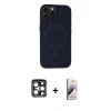 MARSİLYAN™- iPhone 15 Pro Max Kılıf Kutup Serisi - Siyah Bilvis 3D Mat Cam Ekran Koruyucu + PVD Metal Kamera Lens - LT