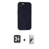 MARSİLYAN™- iPhone 15 Pro Max Kılıf Kutup Serisi - Siyah Bilvis 3D Mat Cam Ekran Koruyucu + PVD Metal Kamera Lens - SH