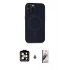 MARSİLYAN™- iPhone 15 Pro Max Kılıf Kutup Serisi - Siyah Bilvis 3D Mat Cam Ekran Koruyucu + Turuncu PVD Metal Kamera Lens