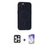 MARSİLYAN™- iPhone 15 Pro Max Kılıf Kutup Serisi - Siyah Bilvis 5in1 3D Magic Cam Ekran Koruyucu + PVD Metal Kamera Lens - LT