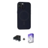MARSİLYAN™- iPhone 15 Pro Max Kılıf Kutup Serisi - Siyah Bilvis 5in1 3D Magic Cam Ekran Koruyucu + Raze Metal Kamera Lens - LT