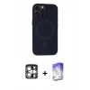 MARSİLYAN™- iPhone 15 Pro Max Kılıf Kutup Serisi - Siyah Bilvis 5in1 3D Magic Cam Ekran Koruyucu + PVD Metal Kamera Lens - GS