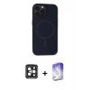 MARSİLYAN™- iPhone 15 Pro Max Kılıf Kutup Serisi - Siyah Bilvis 5in1 3D Magic Cam Ekran Koruyucu + PVD Metal Kamera Lens - SH
