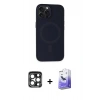 MARSİLYAN™- iPhone 15 Pro Max Kılıf Kutup Serisi - Siyah Bilvis 5in1 5D Magic Hayalet Cam Ekran Koruyucu + PVD Metal Kamera Lens - LT