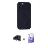 MARSİLYAN™- iPhone 15 Pro Max Kılıf Kutup Serisi - Siyah Bilvis 5in1 5D Magic Hayalet Cam Ekran Koruyucu + Raze Metal Kamera Lens - LT