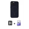MARSİLYAN™- iPhone 15 Pro Max Kılıf Kutup Serisi - Siyah Bilvis 5in1 5D Magic Hayalet Cam Ekran Koruyucu + PVD Metal Kamera Lens - SH