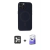 MARSİLYAN™- iPhone 15 Pro Max Kılıf Kutup Serisi - Siyah Bilvis 5in1 5D Magic Hayalet Cam Ekran Koruyucu + PVD Metal Kamera Lens - GI