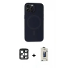 MARSİLYAN™- iPhone 15 Pro Max Kılıf Kutup Serisi - Siyah Bilvis Hayalet Cam Ekran Koruyucu + PVD Metal Kamera Lens - LT