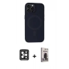 MARSİLYAN™- iPhone 15 Pro Max Kılıf Kutup Serisi - Siyah Bilvis Hayalet Cam Ekran Koruyucu + PVD Metal Kamera Lens - SH