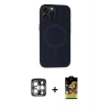 MARSİLYAN™- iPhone 15 Pro Max Kılıf Kutup Serisi - Siyah Buffer Cam Ekran Koruyucu + PVD Metal Kamera Lens - GS