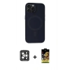 MARSİLYAN™- iPhone 15 Pro Max Kılıf Kutup Serisi - Siyah Buffer Cam Ekran Koruyucu + PVD Metal Kamera Lens - GI