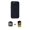 MARSİLYAN™- iPhone 15 Pro Max Kılıf Kutup Serisi - Siyah Buffer Cam Ekran Koruyucu + PVD Metal Kamera Lens - TU