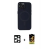 MARSİLYAN™- iPhone 15 Pro Max Kılıf Kutup Serisi - Siyah Buffer Cam Ekran Koruyucu + PVD Metal Kamera Lens - LT