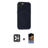 MARSİLYAN™- iPhone 15 Pro Max Kılıf Kutup Serisi - Siyah Buffer Hayalet Cam Ekran Koruyucu + PVD Metal Kamera Lens - SH