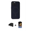MARSİLYAN™- iPhone 15 Pro Max Kılıf Kutup Serisi - Siyah Buffer Hayalet Cam Ekran Koruyucu + Raze Metal Kamera Lens - SH