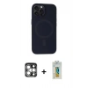 MARSİLYAN™- iPhone 15 Pro Max Kılıf Kutup Serisi - Siyah Polymer Nano Ekran Koruyucu + PVD Metal Kamera Lens - GS
