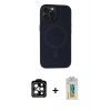 MARSİLYAN™- iPhone 15 Pro Max Kılıf Kutup Serisi - Siyah Polymer Nano Ekran Koruyucu + Turuncu PVD Metal Kamera Lens