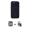 MARSİLYAN™- iPhone 15 Pro Max Kılıf Kutup Serisi - Siyah Vanessa Magic Hayalet Cam + PVD Metal Kamera Lens - LT