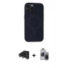 MARSİLYAN™- iPhone 15 Pro Max Kılıf Kutup Serisi - Siyah Vanessa Magic Hayalet Cam + Titanyum Gri Raze Metal Kamera Lens