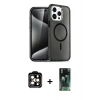 MARSİLYAN™- iPhone 15 Pro Max Kılıf Nova Asil Prime - Şeffaf 360 Full Body Arka Koruyucu + PVD Metal Kamera Lens - TU