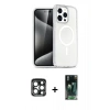 MARSİLYAN™- iPhone 15 Pro Max Kılıf Nova Asil Prime - Şeffaf 360 Full Body Arka Koruyucu + PVD Metal Kamera Lens - LT