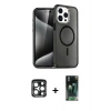 MARSİLYAN™- iPhone 15 Pro Max Kılıf Nova Asil Prime - Şeffaf 360 Full Body Arka Koruyucu + PVD Metal Kamera Lens - LT
