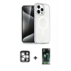 MARSİLYAN™- iPhone 15 Pro Max Kılıf Nova Asil Prime - Şeffaf 360 Full Body Arka Koruyucu + PVD Metal Kamera Lens - GS