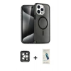 MARSİLYAN™- iPhone 15 Pro Max Kılıf Nova Asil Prime - Şeffaf Pasifik Cam Ekran Koruyucu + PVD Metal Kamera Lens - GI