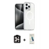 MARSİLYAN™- iPhone 15 Pro Max Kılıf Nova Asil Prime - Şeffaf Pasifik Cam Ekran Koruyucu + PVD Metal Kamera Lens - TU