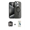 MARSİLYAN™- iPhone 15 Pro Max Kılıf Nova Asil Prime - Şeffaf Pasifik Cam Ekran Koruyucu + PVD Metal Kamera Lens - TU