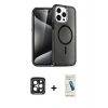 MARSİLYAN™- iPhone 15 Pro Max Kılıf Nova Asil Prime - Şeffaf Pasifik Cam Ekran Koruyucu + Siyah PVD Metal Kamera Lens