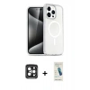 MARSİLYAN™- iPhone 15 Pro Max Kılıf Nova Asil Prime - Şeffaf Pasifik Cam Ekran Koruyucu + Siyah PVD Metal Kamera Lens