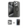 MARSİLYAN™- iPhone 15 Pro Max Kılıf Nova Asil Prime - Siyah 3D Antistatik Hayalet Cam Ekran Koruyucu + PVD Metal Kamera Lens - GS