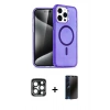 MARSİLYAN™- iPhone 15 Pro Max Kılıf Nova Asil Prime - Siyah 3D Antistatik Hayalet Cam Ekran Koruyucu + Lacivert PVD Metal Kamera Lens