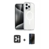 MARSİLYAN™- iPhone 15 Pro Max Kılıf Nova Asil Prime - Siyah 3D Antistatik Hayalet Cam Ekran Koruyucu + PVD Metal Kamera Lens - SH
