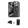 MARSİLYAN™- iPhone 15 Pro Max Kılıf Nova Asil Prime - Siyah 3D Antistatik Hayalet Cam Ekran Koruyucu + Raze Metal Kamera Lens - LT